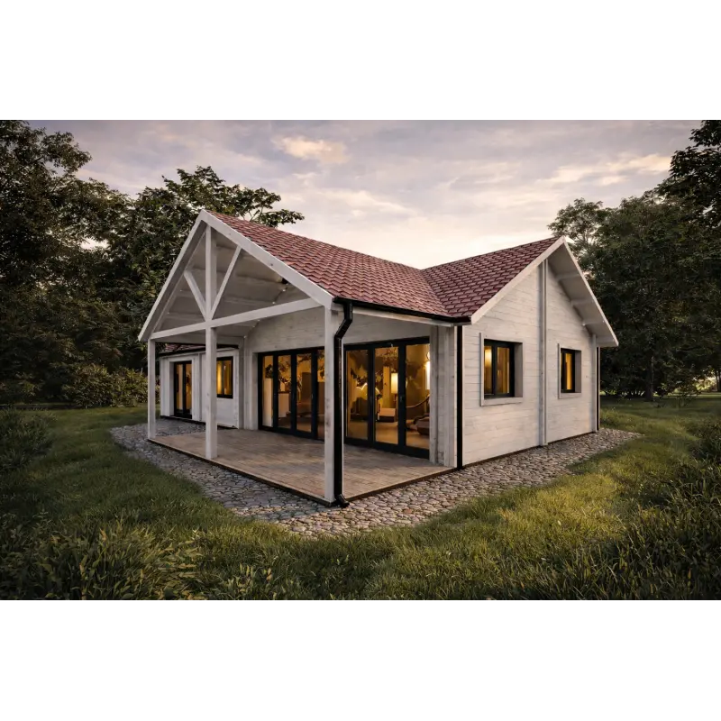 Maison habitable en bois AGNESE 95 m², 44/140/44 mm, modèle clair