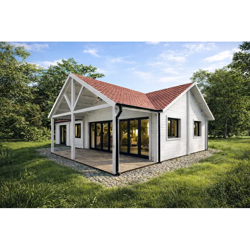 Maison habitable en bois AGNESE 95 m², 44/140/44 mm, modèle blanc