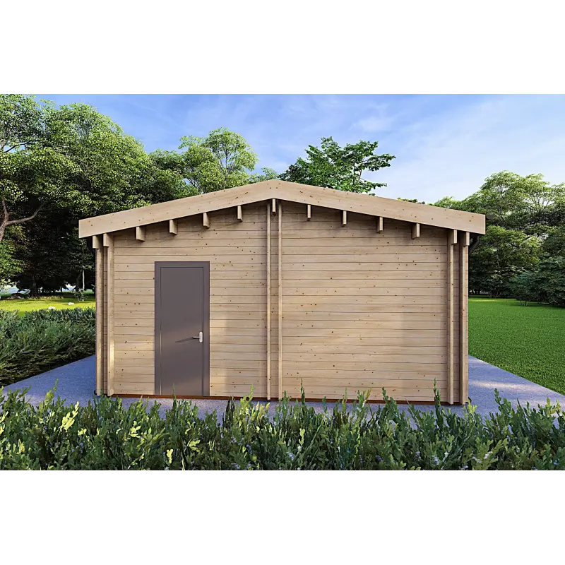 Chalet en bois habitable​ avec garage CLOE 114 m², 44/140/44 mm, côté droit