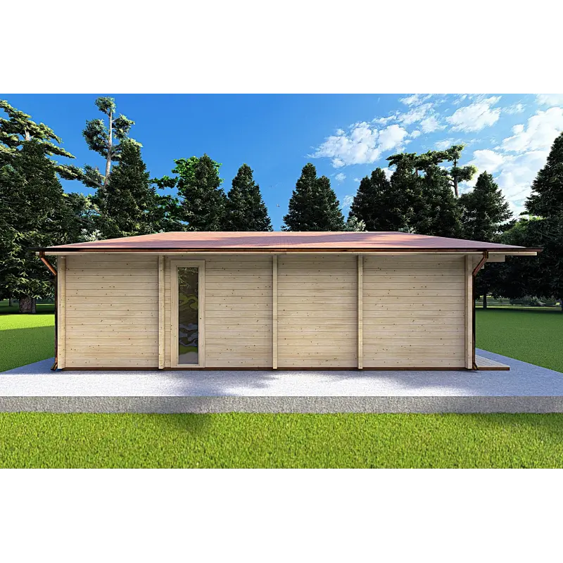 Chalet en bois NATALIA 95 m², 68mm, côté gauche