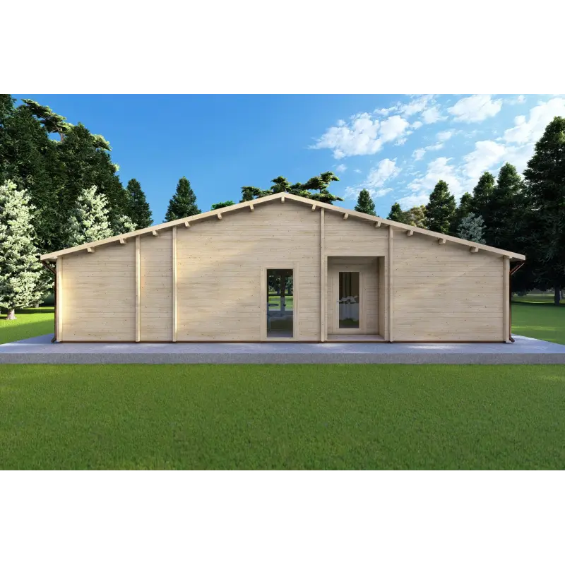 Chalet en bois NATALIA 95 m², 68mm, vue arrière