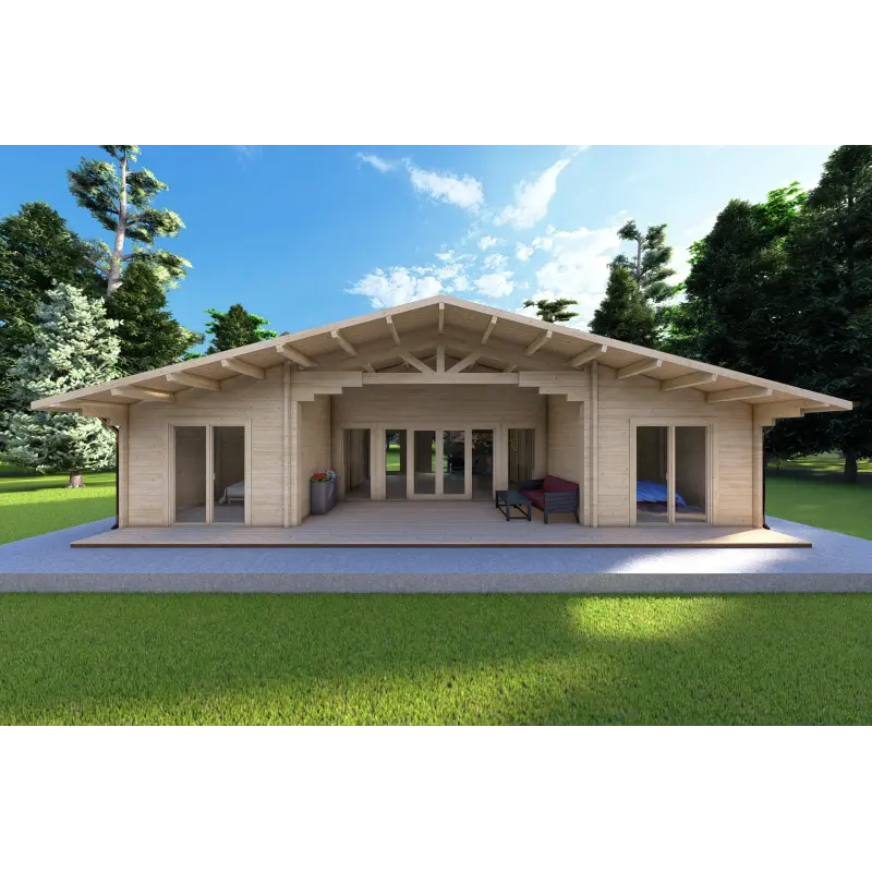 Chalet en bois NATALIA 95 m², 68mm, vue frontale