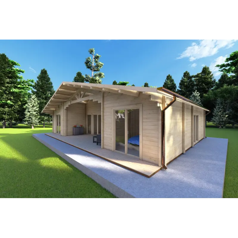 Chalet en bois NATALIA 95 m², 68mm, façade côté droit