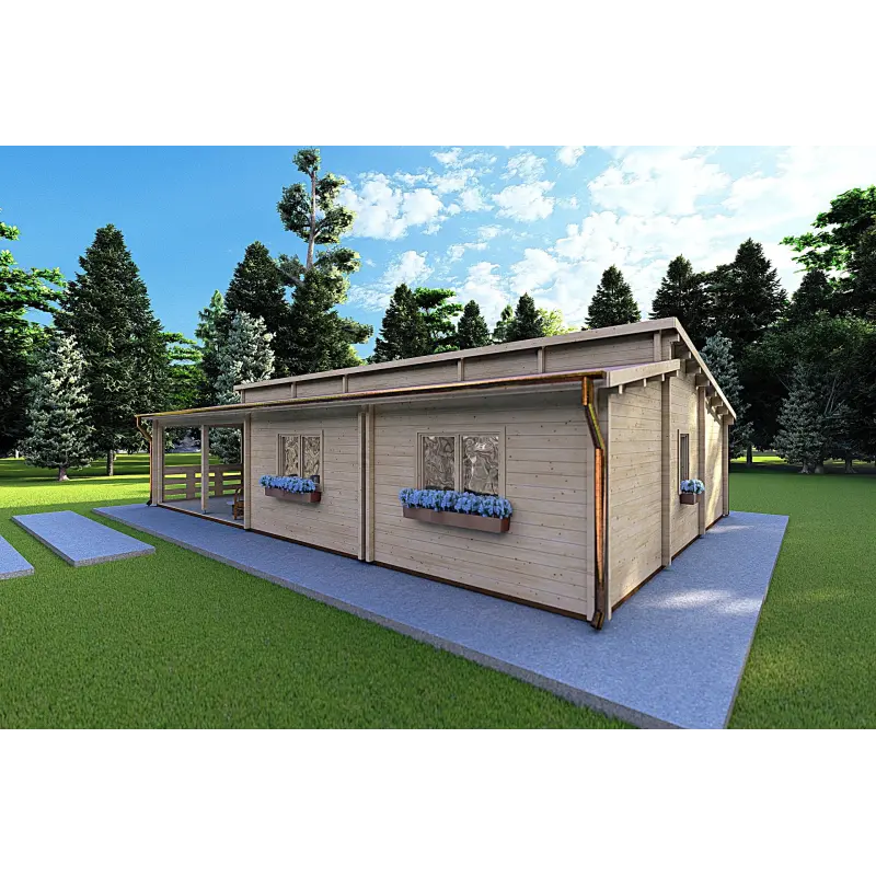 Chalet bois ROSALIA 95 m², 68mm, façade côté droit