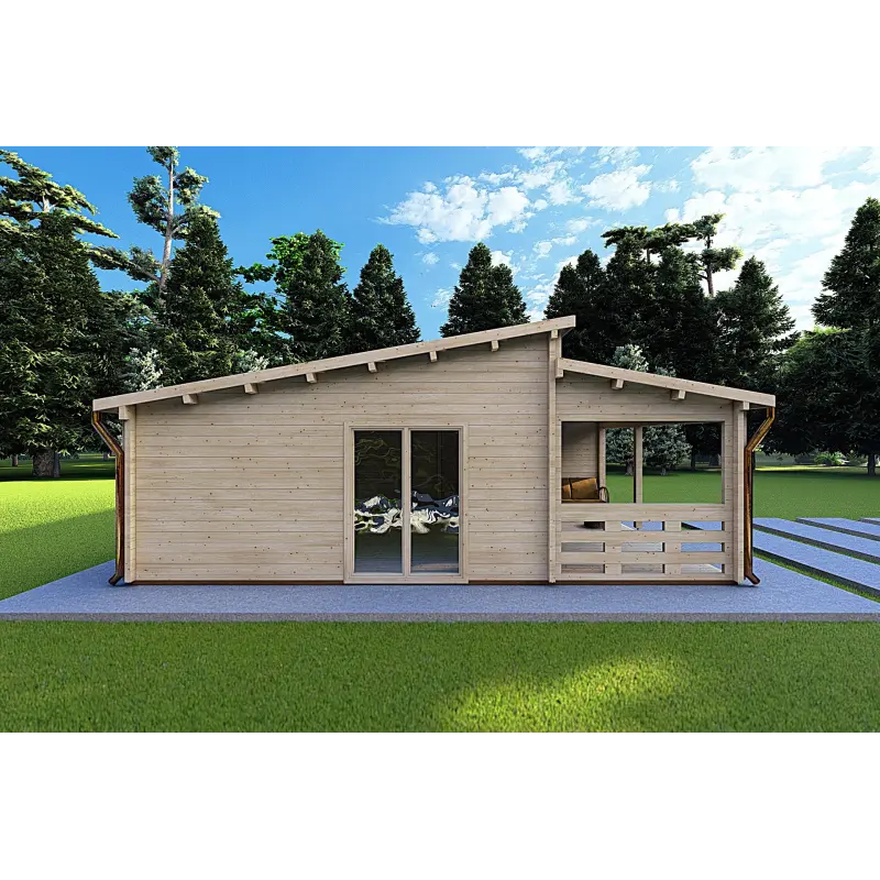 Chalet bois ROSALIA 95 m², 68mm, côté gauche