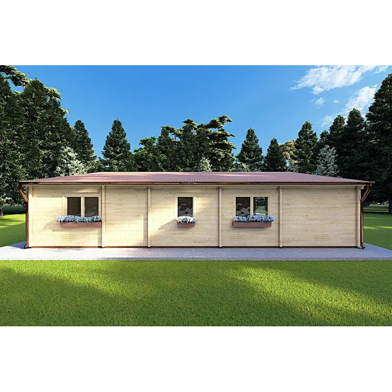 Chalet bois ROSALIA 95 m², 68mm, vue arrière