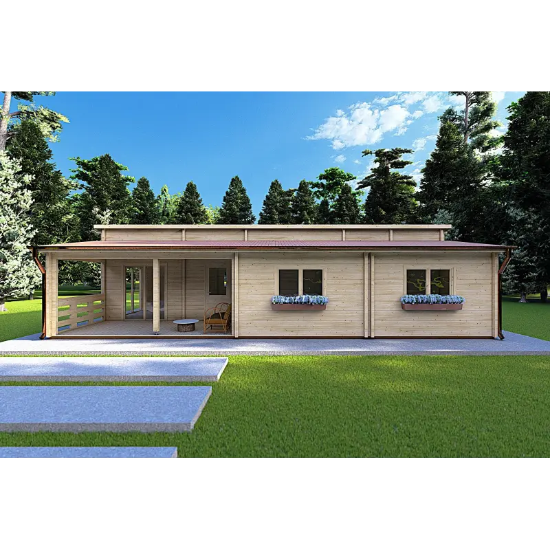 Chalet bois ROSALIA 95 m², 68mm, vue frontale