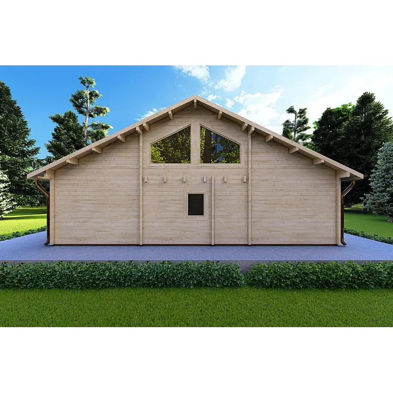 Chalet en bois ASPEN 80 m², 68mm, vue arrière