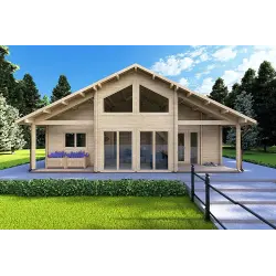 Chalet en bois ASPEN 80 m², 68mm, vue frontale