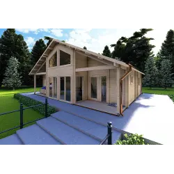 Chalet en bois ASPEN 80 m², 68mm, façade côté droit