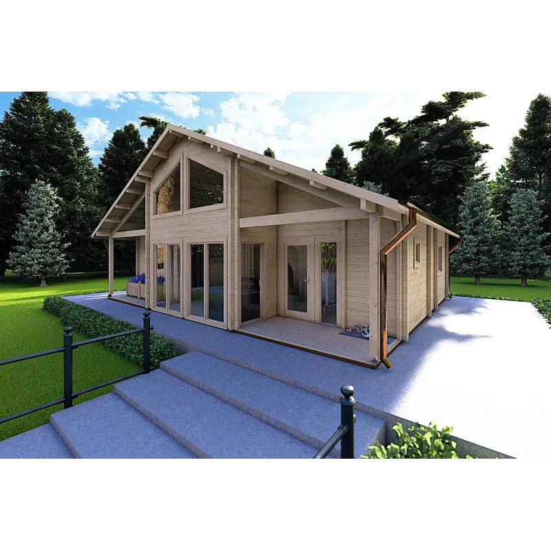Chalet en bois ASPEN 80 m², 68mm, façade côté droit