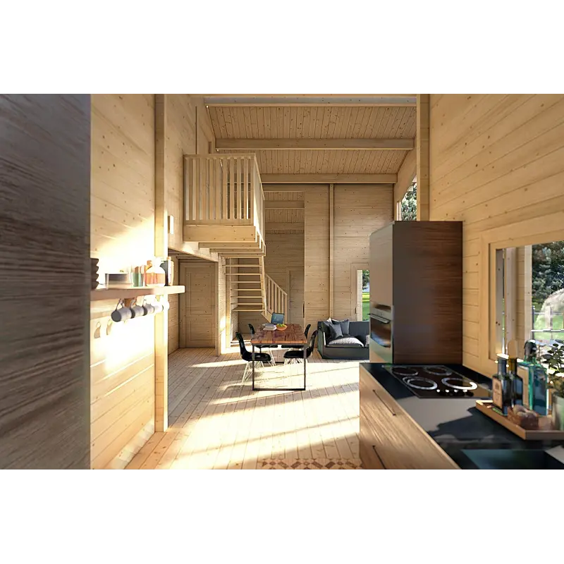 Chalet en bois ASPEN 80 m², 68mm, intérieur
