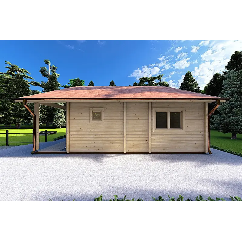 Chalet en bois ASPEN 80 m², 68mm, côté droit