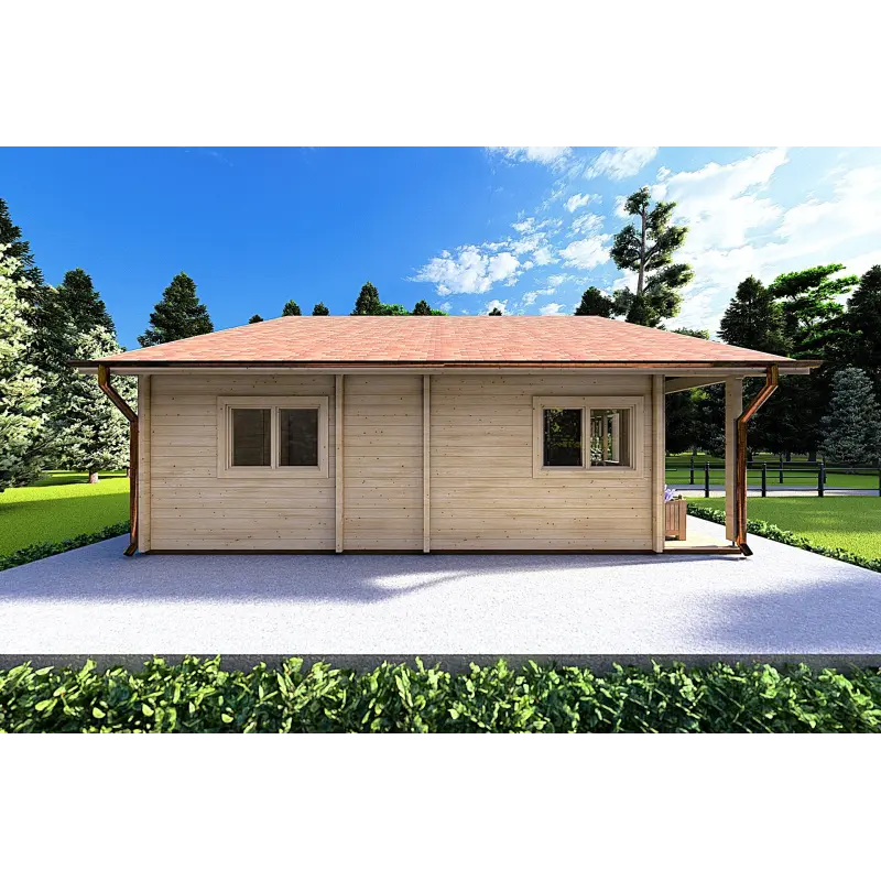 Chalet en bois ASPEN 80 m², 68mm, côté gauche