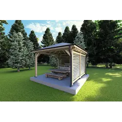 Pavillon en bois OLIVIA 4x4, façade côté droit