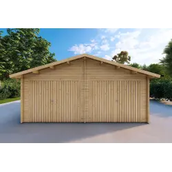 Garage double en bois 30 m², 40mm, vue frontale