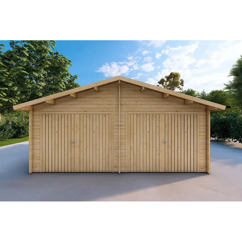 Garage double en bois 30 m², 40mm, vue frontale