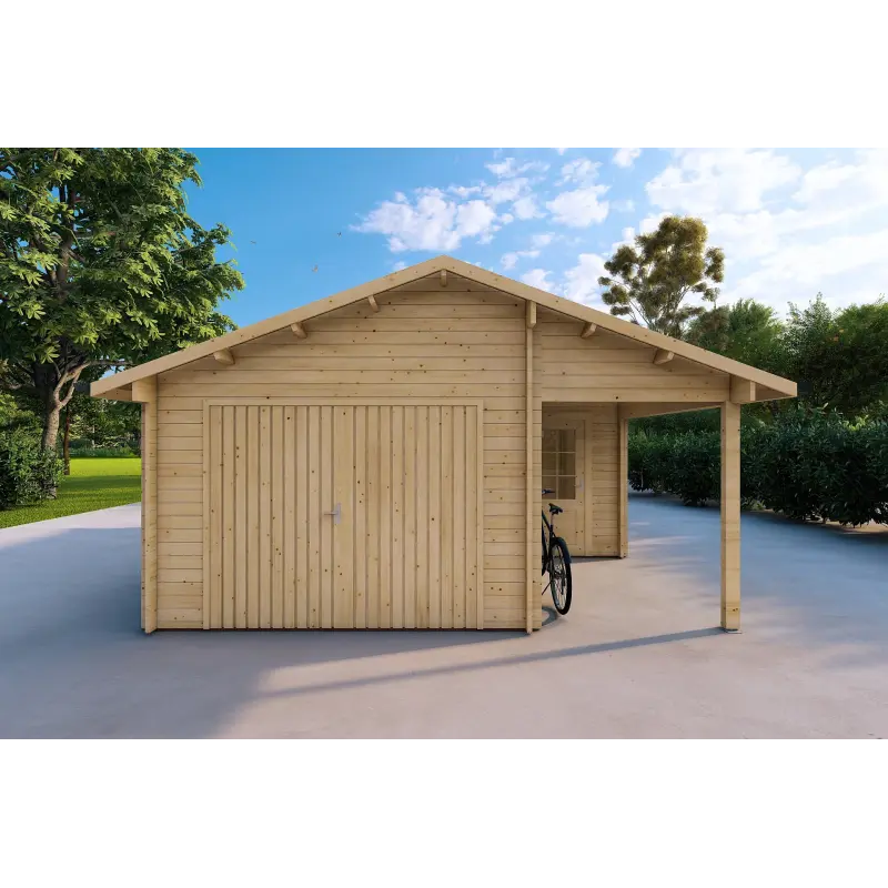 Garage en bois 30 m², 40mm, vue frontale