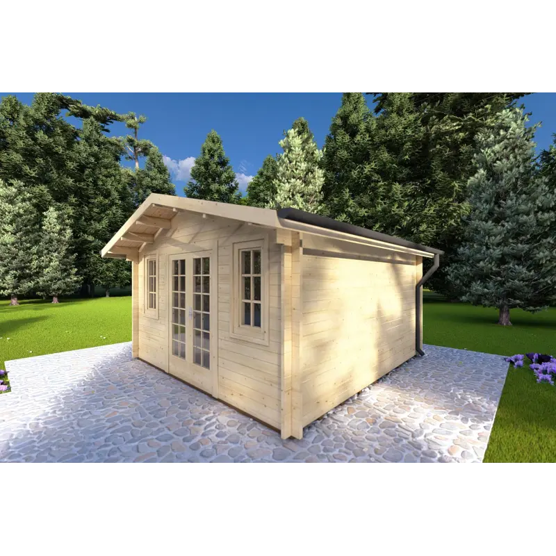 Remise en bois BENEDETTA 4x4, 40mm, façade côté droit