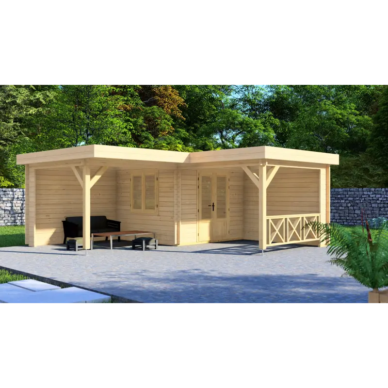 Maison en bois de jardin REBECCA 6x6, 44mm, façade côté droit
