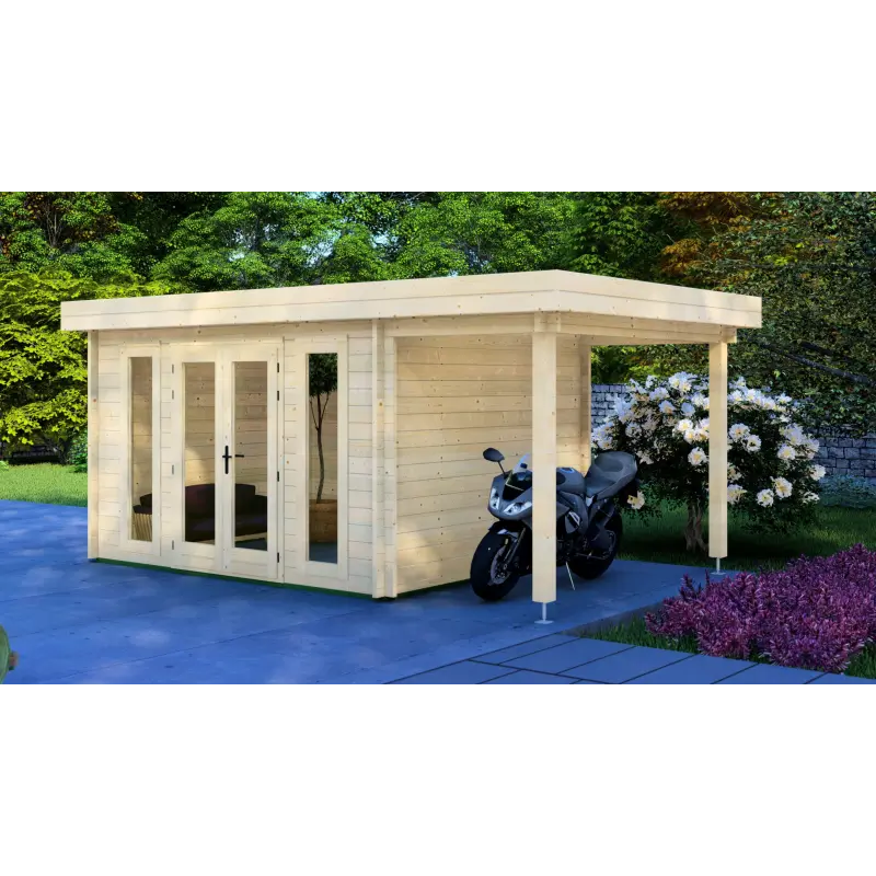 Abri de jardin GWEN 5x3, 44mm, façade côté droit