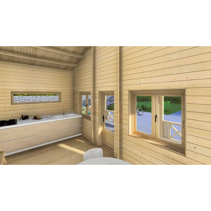 Maison en bois VANESSA 6x8, 44/100/44mm, intérieur cuisine