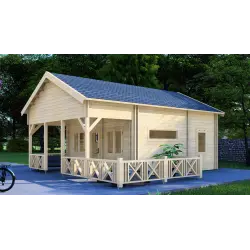 Maison en bois VANESSA 6x8, 44/100/44mm, façade côté droit
