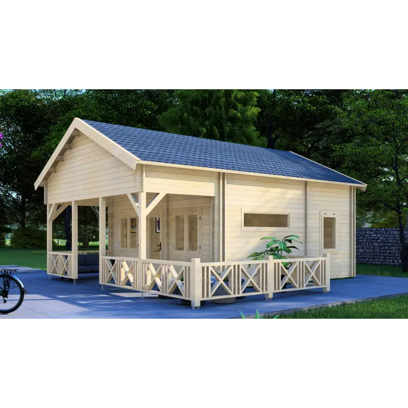 Maison en bois VANESSA 6x8, 44/100/44mm, façade côté droit
