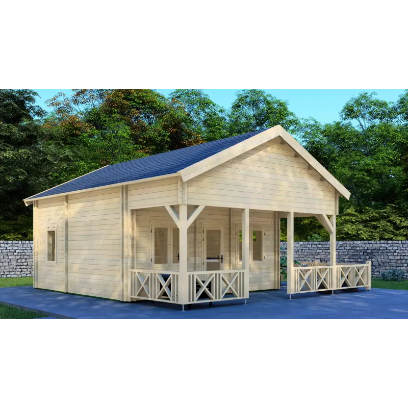 Maison en bois VANESSA 6x8, 44/100/44mm, façade côté gauche