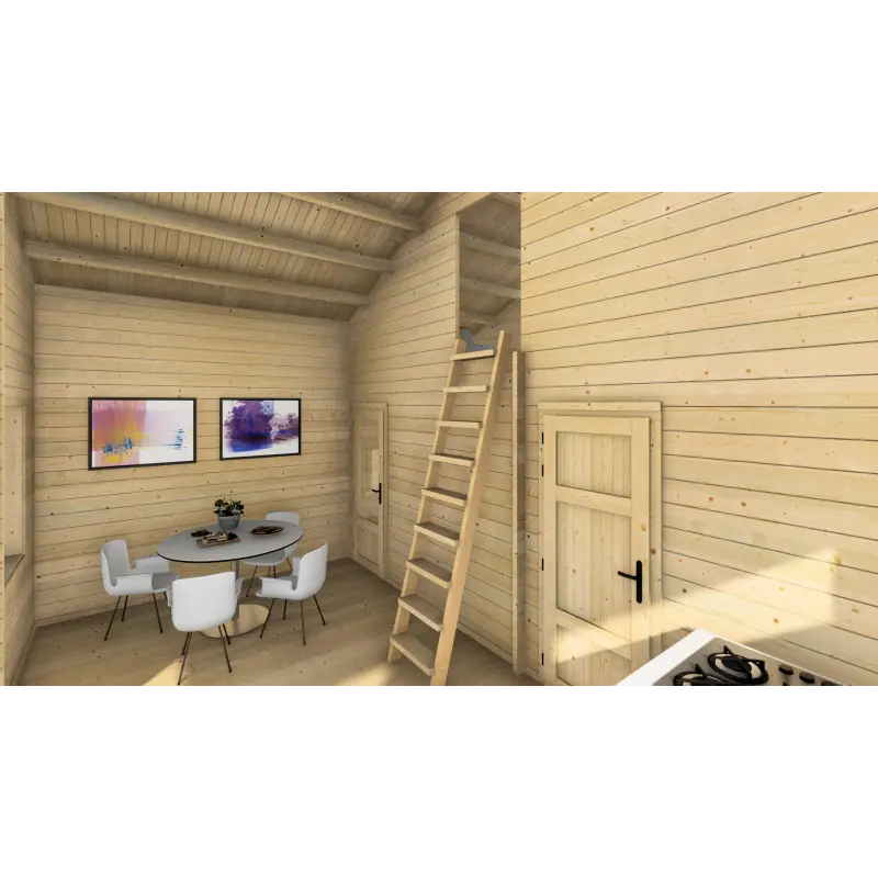 Maison en bois VANESSA 6x8, 44/100/44mm, espace de vie ouvert