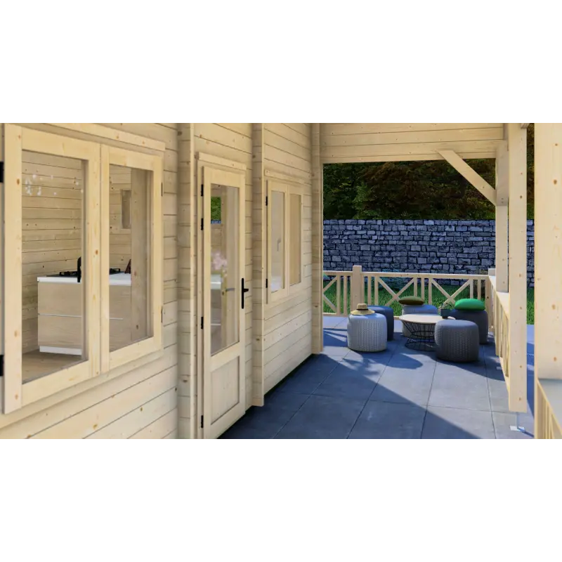 Maison en bois VANESSA 6x8, 44/100/44mm, porche