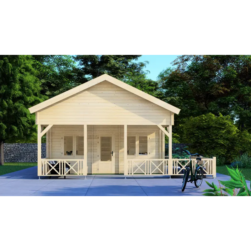 Maison en bois VANESSA 6x8, 44/100/44mm, vue frontale