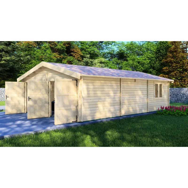 Garage double en bois 6x9, 68mm, façade côté droit