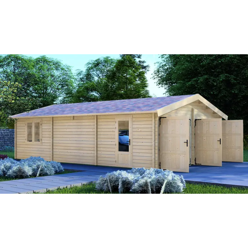 Garage double en bois 6x9, 68mm, côté gauche