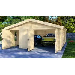 Garage double en bois 6x9, 68mm, vue frontale